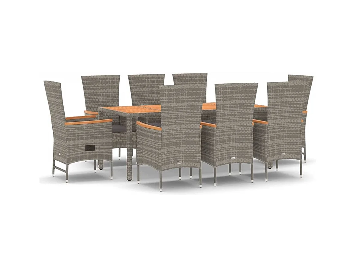 Cape May  Ensemble à manger de jardin 9 pcs avec coussins Gris