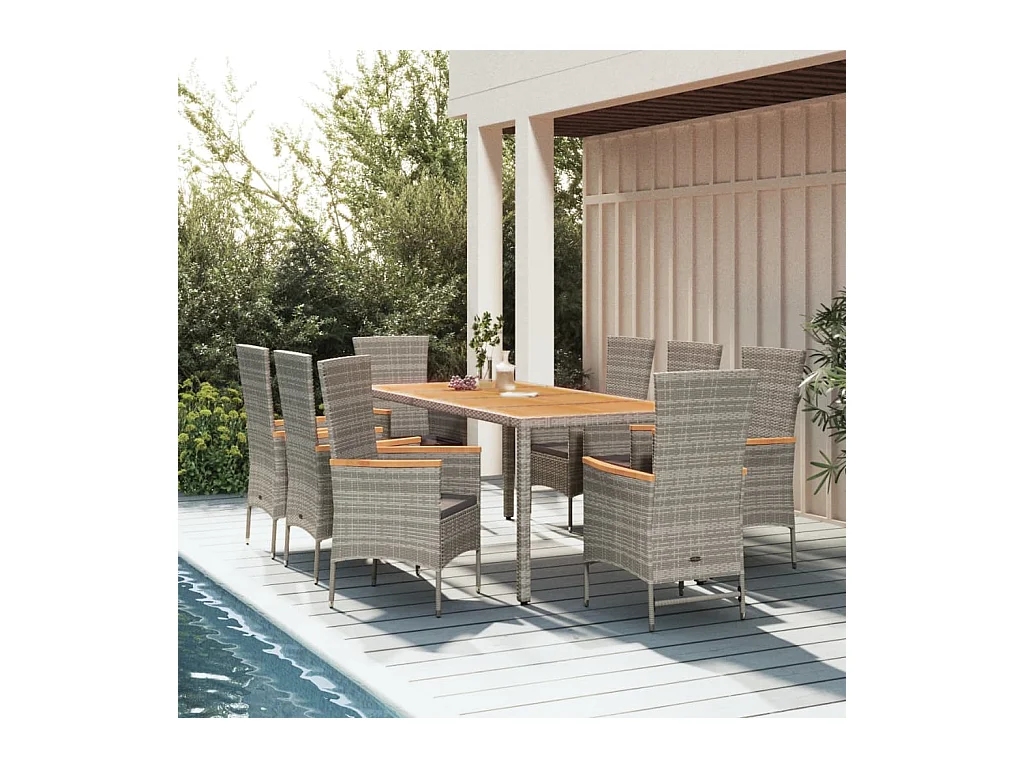 Cape May  Ensemble à manger de jardin 9 pcs avec coussins Gris