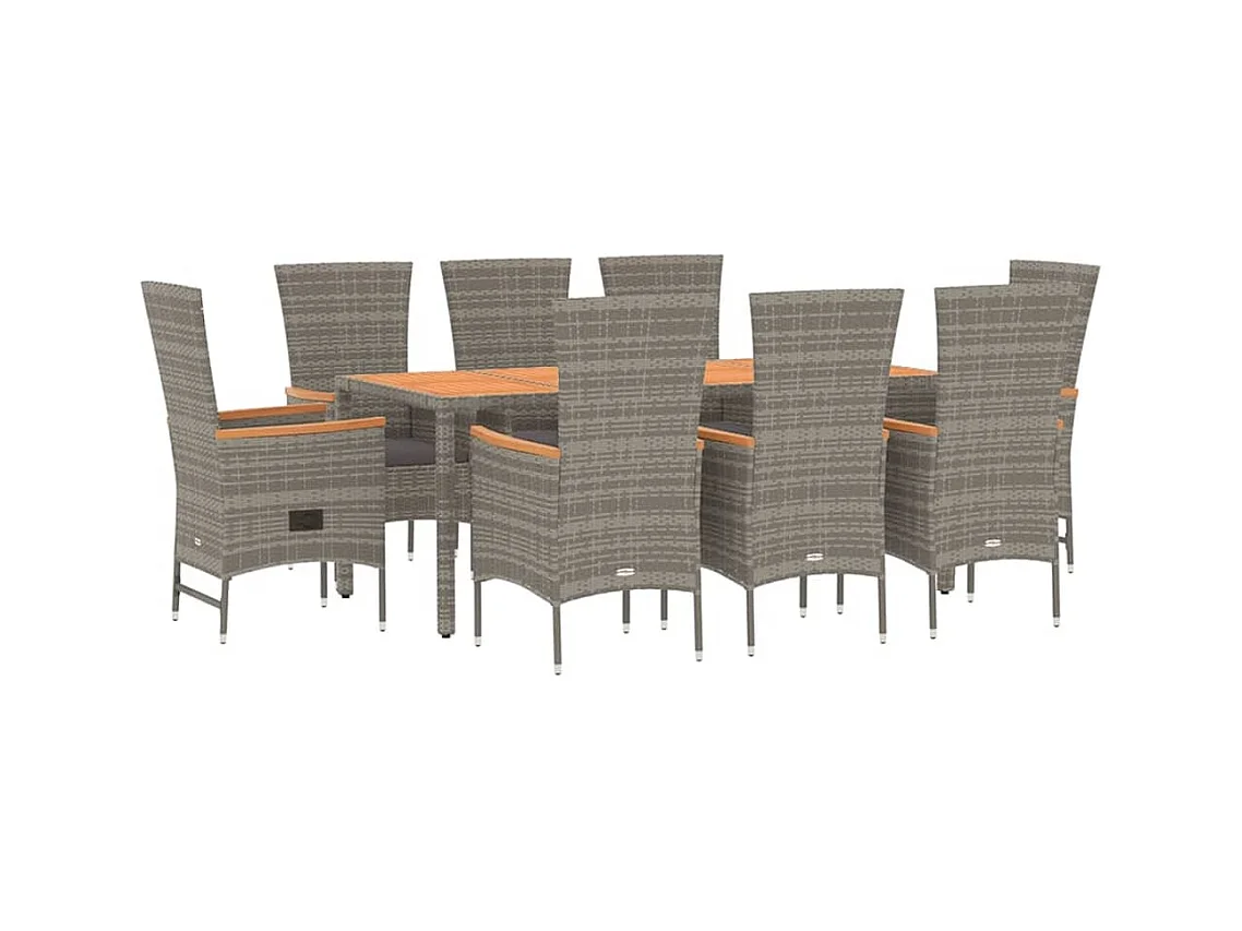 Cape May  Ensemble à manger de jardin 9 pcs avec coussins Gris