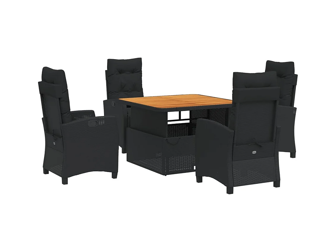 Isyra  Ensemble à manger de jardin coussins 5pcs Noir Résine tressée