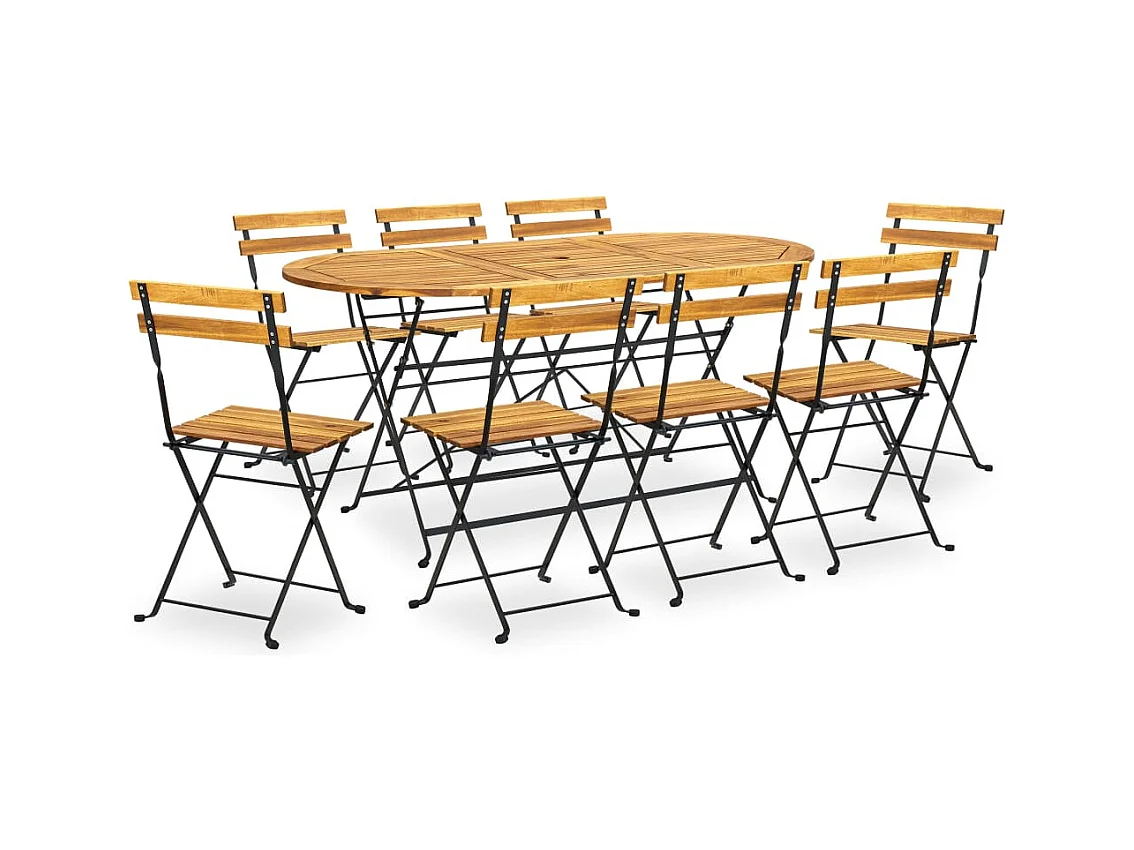 Drowes  Ensemble à manger d'extérieur pliable 9pcs Bois d'acacia solide