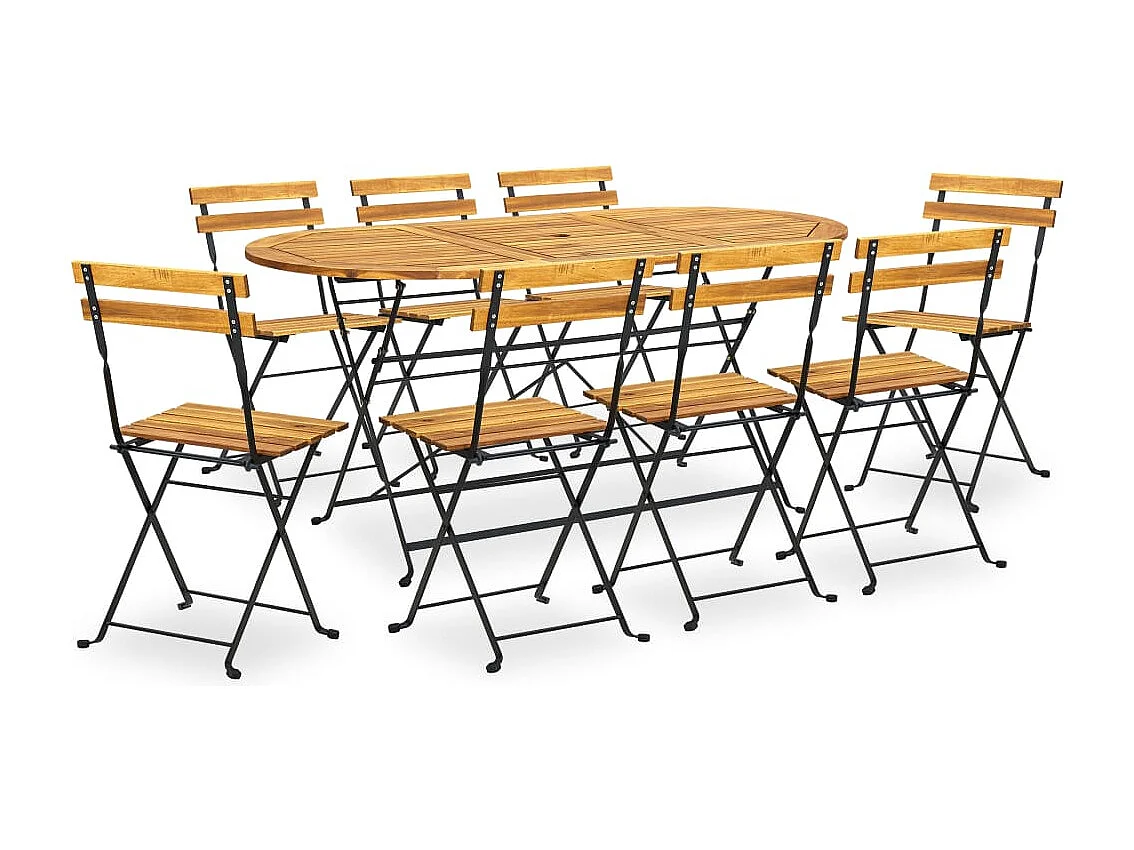 Drowes  Ensemble à manger d'extérieur pliable 9pcs Bois d'acacia solide