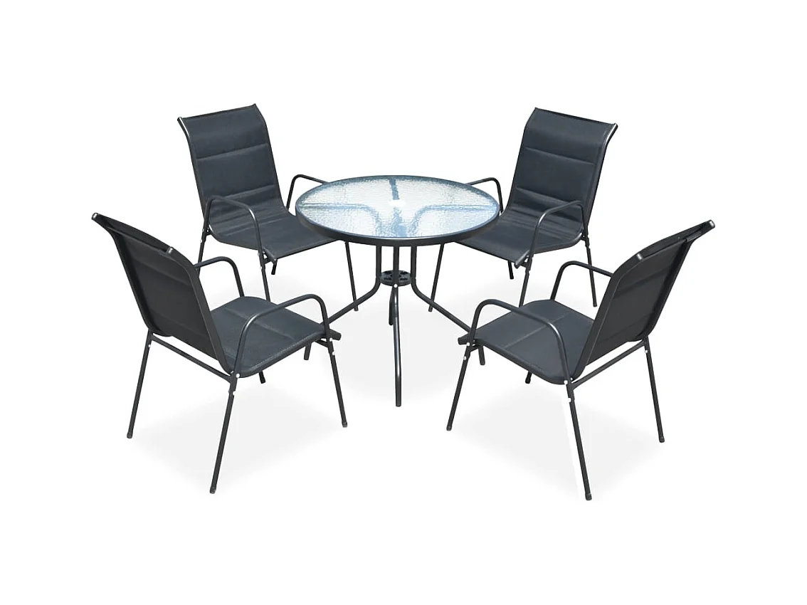 Garden Furniture -  Juego de comedor de jardín 5 piezas de acero negro