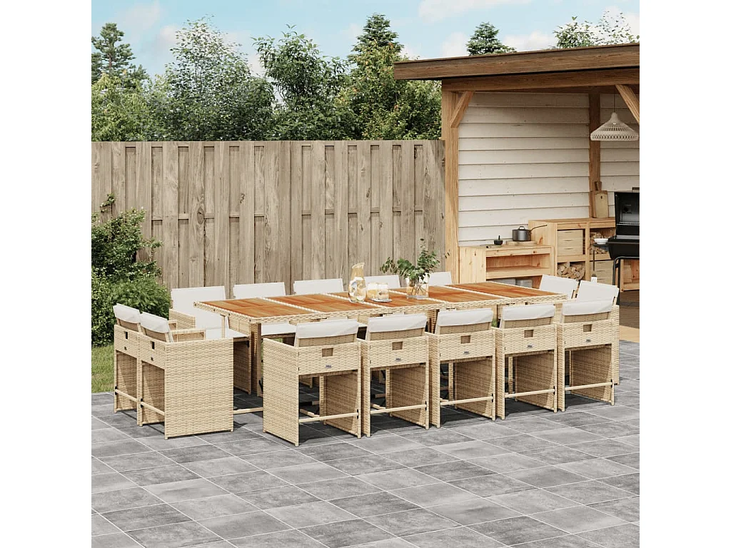 An Daingean  Ensemble à manger de jardin et coussins 15 pcs beige