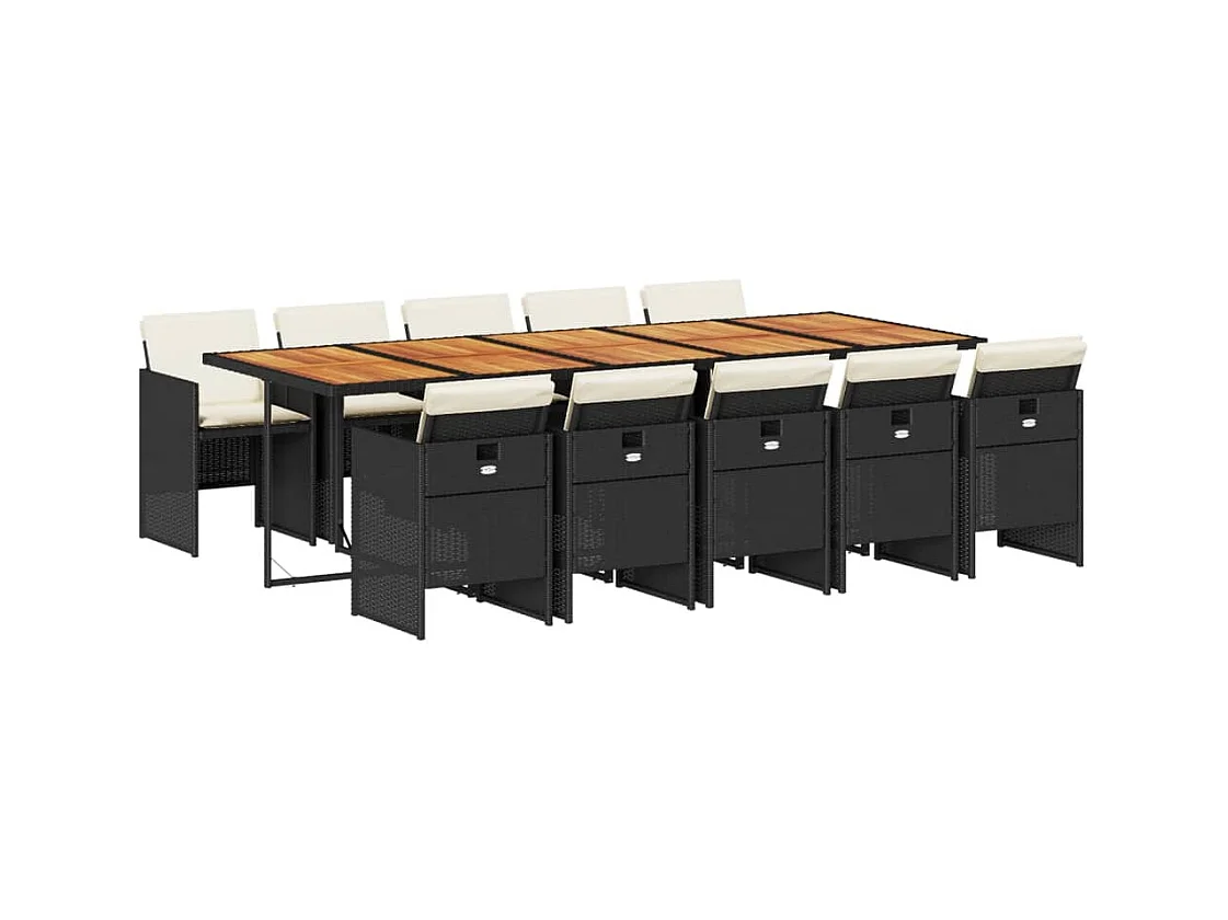 Ljungby  Ensemble à manger de jardin 11 pcs coussins noir résine tressée