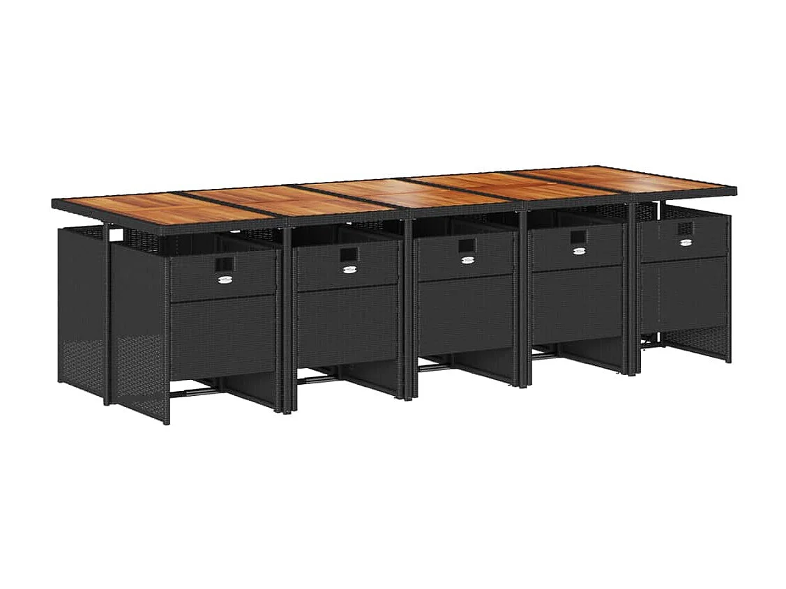 Ljungby  Set de comedor jardín 11 pzas con cojines ratán sintético negro