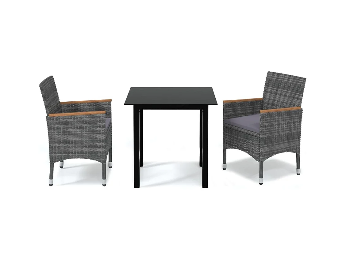 Wausau  Ensemble à manger de jardin coussins 3pcs Résine tressée Gris