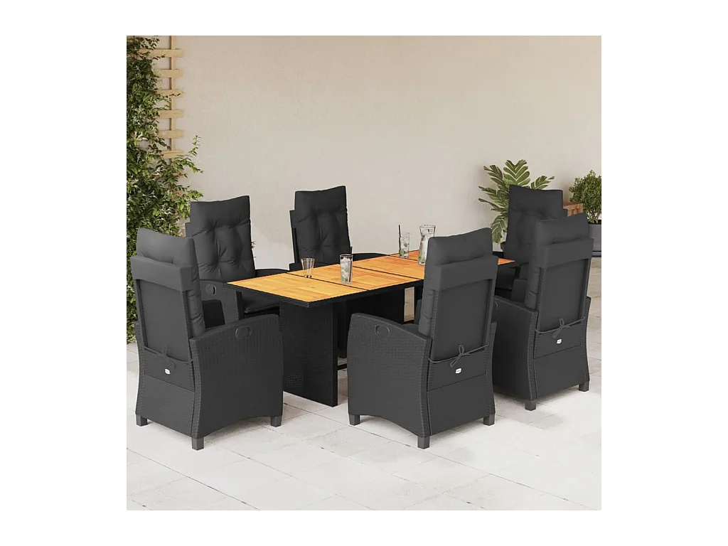 Frances  7-delige Tuinset met kussens poly rattan zwart