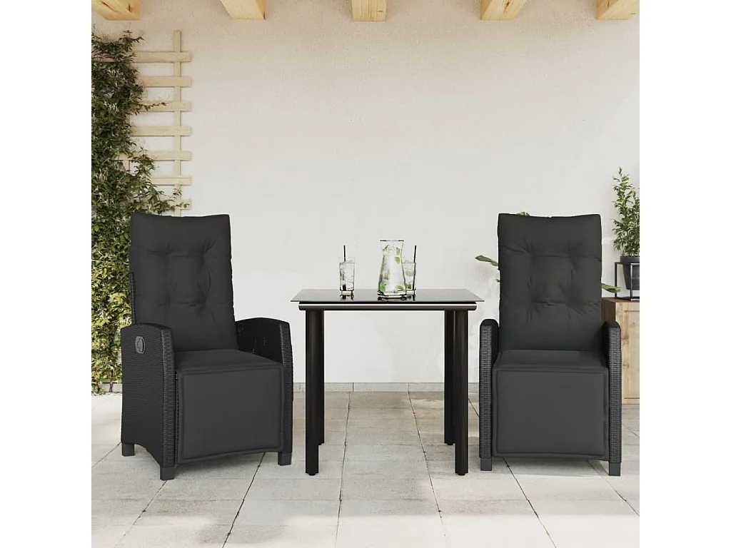 Prolenta Premium -  Ensemble à manger de jardin avec coussins 3 pcs Noir