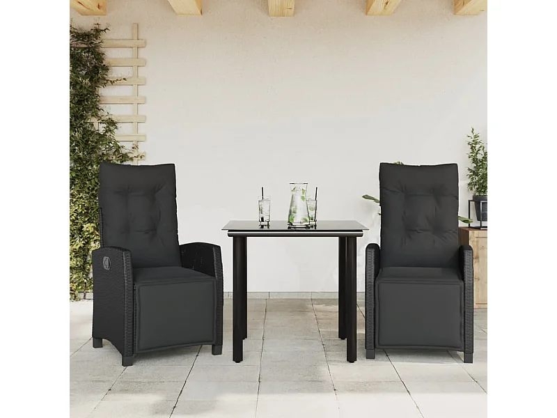 Prolenta Premium -  Ensemble à manger de jardin avec coussins 3 pcs Noir