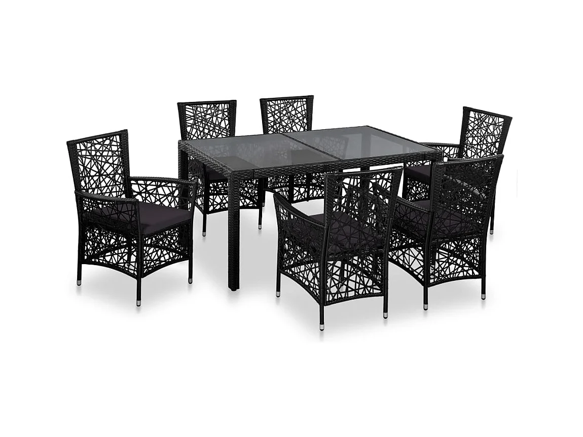 Worin  Ensemble à manger d'extérieur 7 pcs Résine tressée Noir