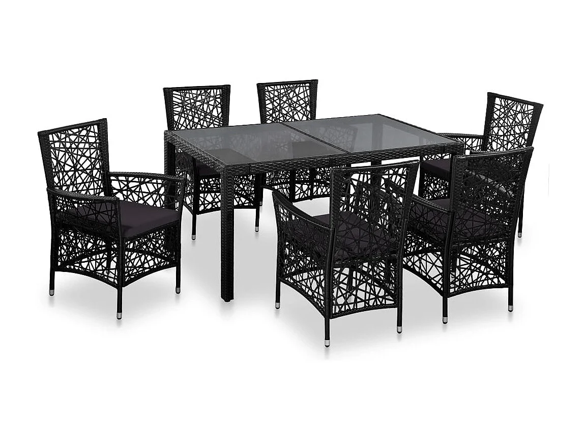 Worin  Conjunto de comedor de exterior 7 piezas ratán sintético negro