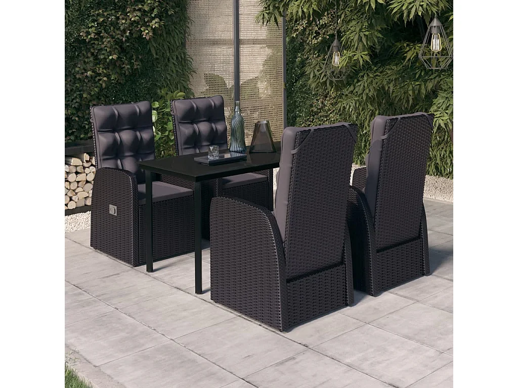 Batur  5-delige Tuinset met kussens zwart