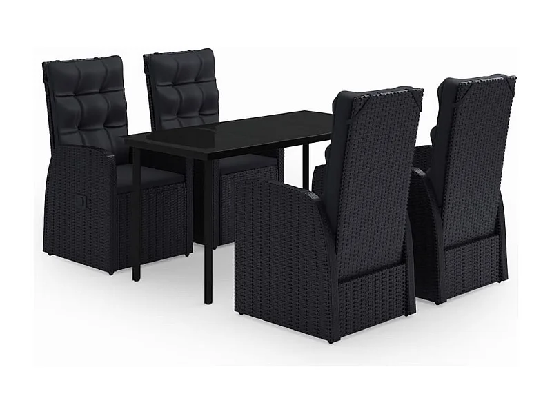 Batur  Juego de comedor de jardín 5 piezas con cojines negro