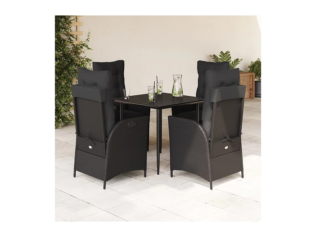 Garden Furniture -  Ensemble à manger de jardin coussins 5pcs Noir Résine tressée