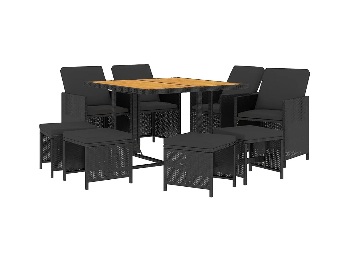 Hugo  Ensemble à manger de jardin coussins 9pcs Résine tressée Noir