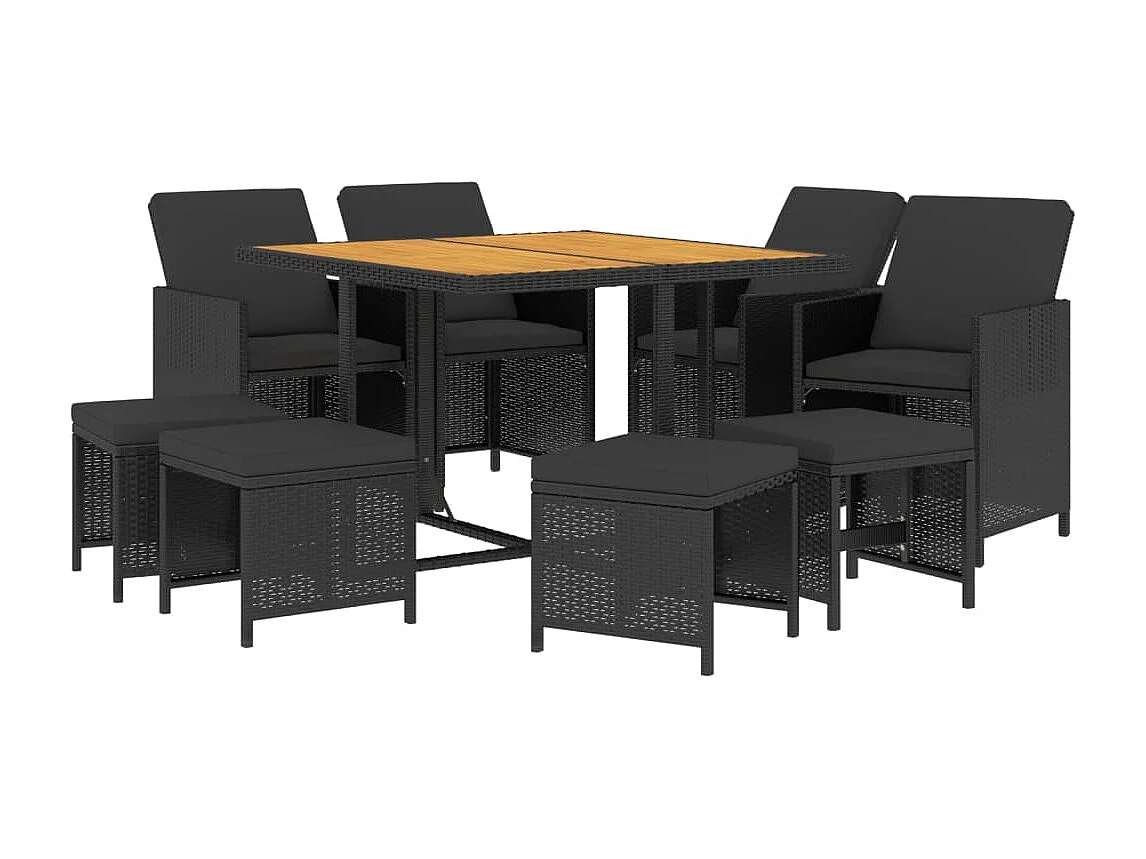 Hugo  9-delige Tuinset met kussens poly rattan zwart