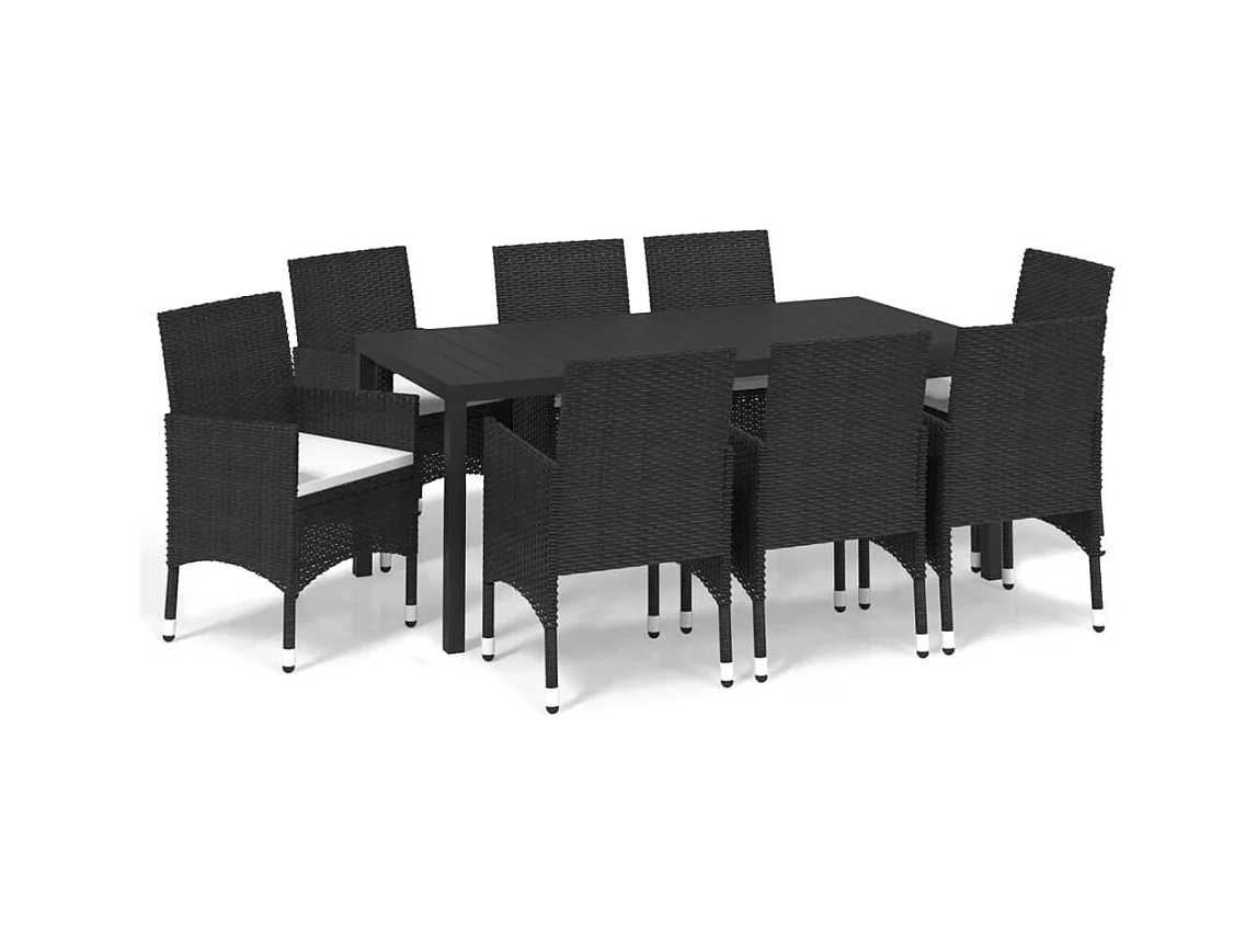 Kelly  Ensemble à manger de jardin coussins 9pcs Résine tressée Noir