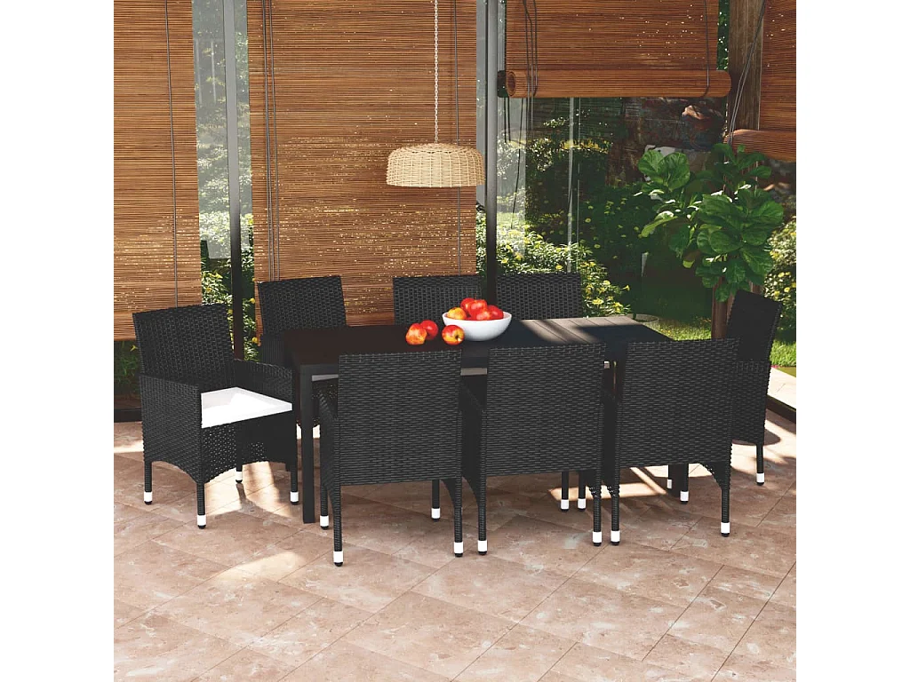 Kelly  Ensemble à manger de jardin coussins 9pcs Résine tressée Noir