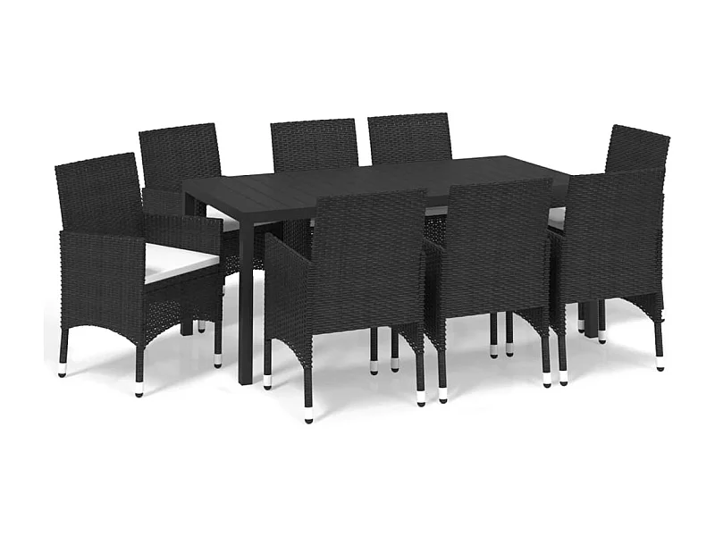 Kelly  Ensemble à manger de jardin coussins 9pcs Résine tressée Noir