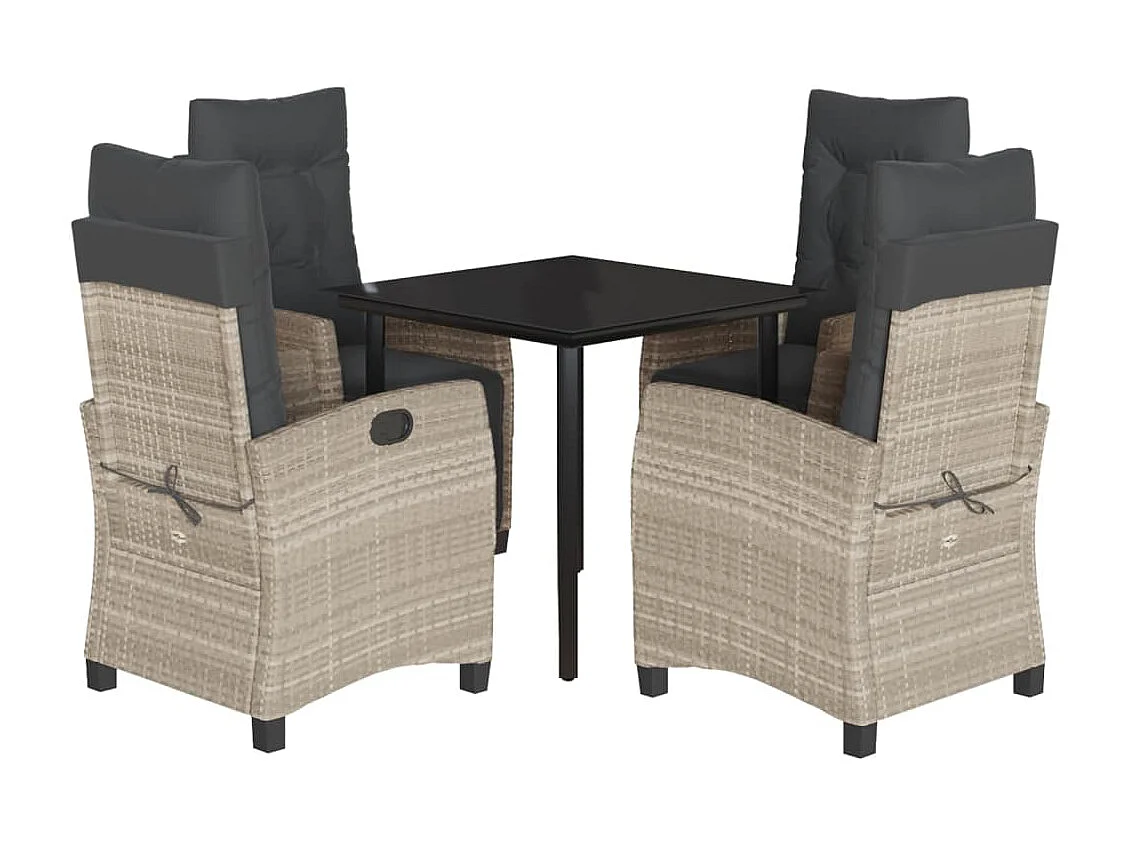 Prolenta Premium -  Ensemble à manger de jardin et coussins 5 pcs gris clair rotin