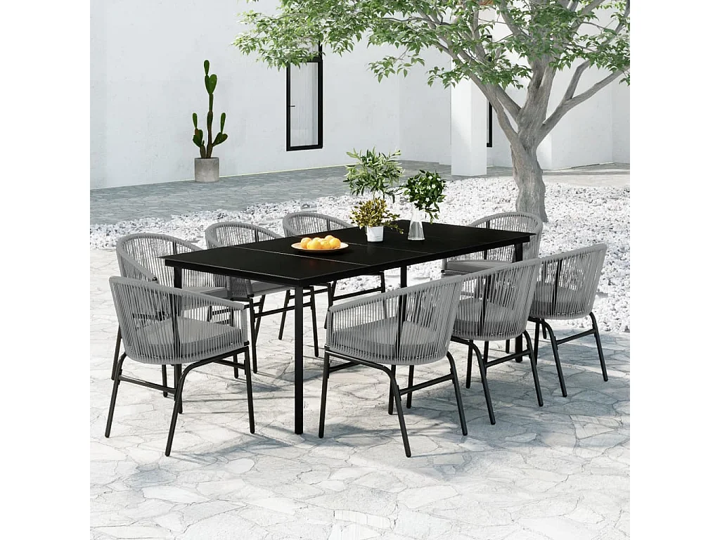Florentin  Juego de comedor de jardín 9 piezas ratán sintético gris