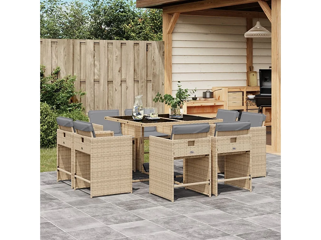 An Daingean  9-delige Tuinset met kussens poly rattan gemengd beige