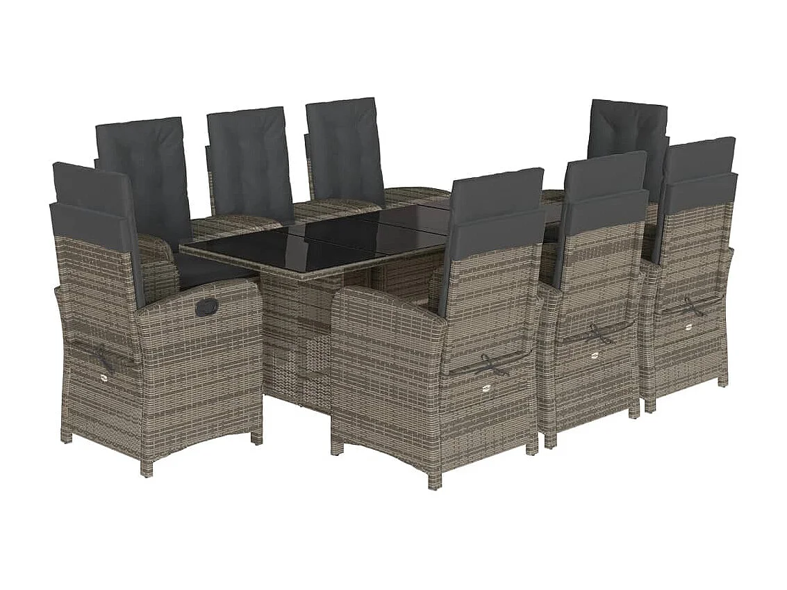 Almkerk  9-delige Tuinset met kussens poly rattan grijs