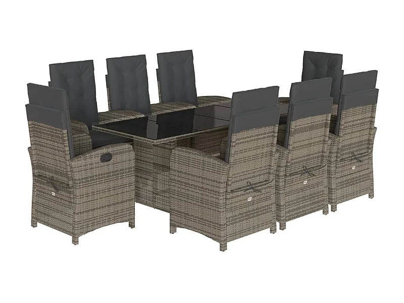 Almkerk  9-delige Tuinset met kussens poly rattan grijs