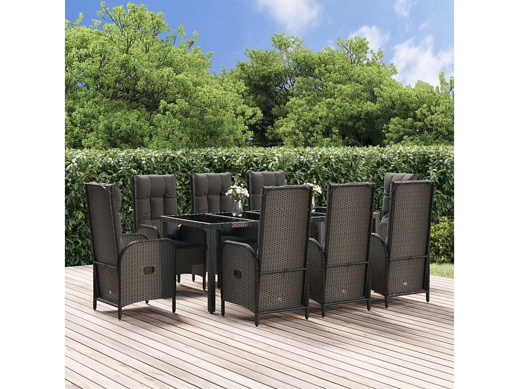 Cisternino  Ensemble à manger de jardin 9pcs et coussins noir et gris