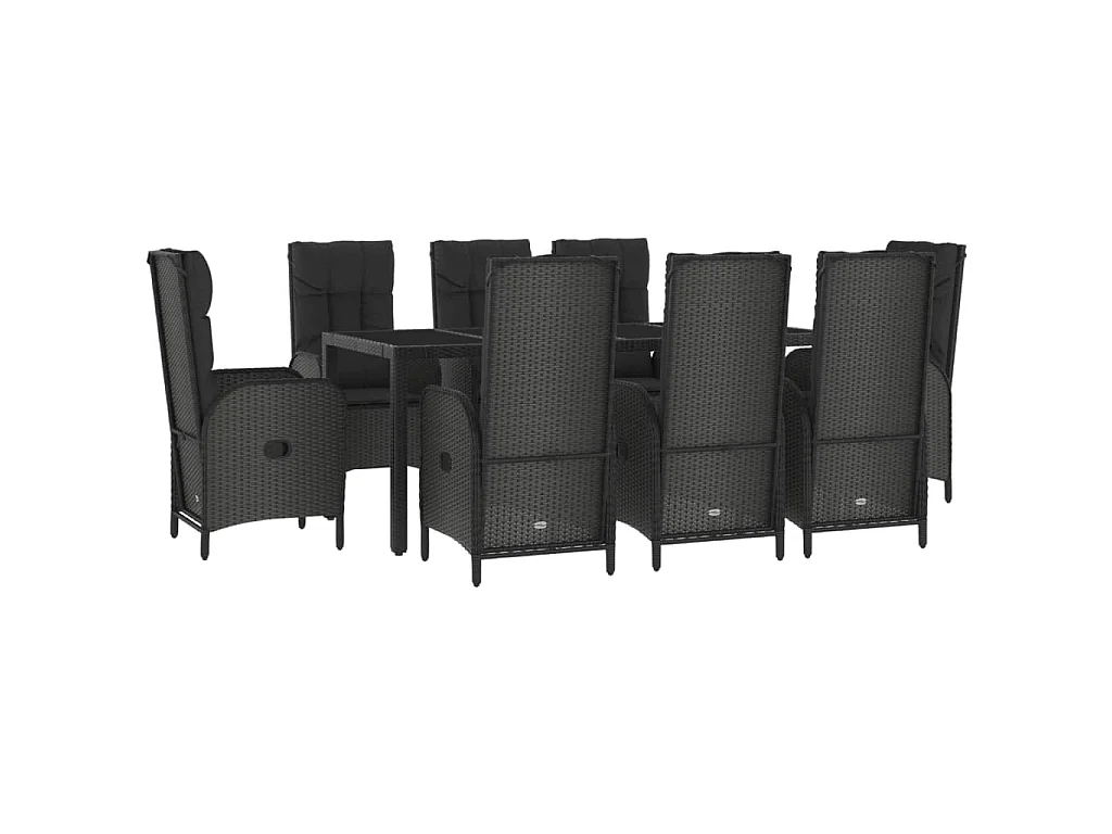 Cisternino  Set comedor jardín 9 pzas y cojines ratán sintético negro gris