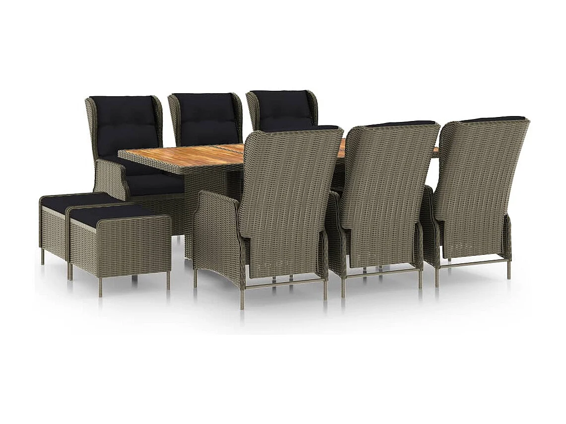 Jarek  Ensemble à manger d'extérieur et coussins 9 pcs résine tressée