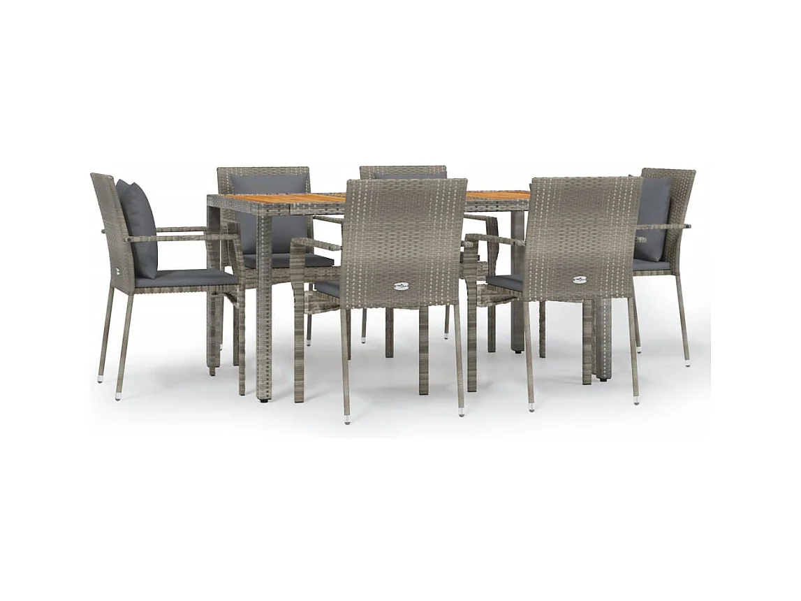 Van Buren  Ensemble à manger jardin et coussins 7 pcs gris rotin