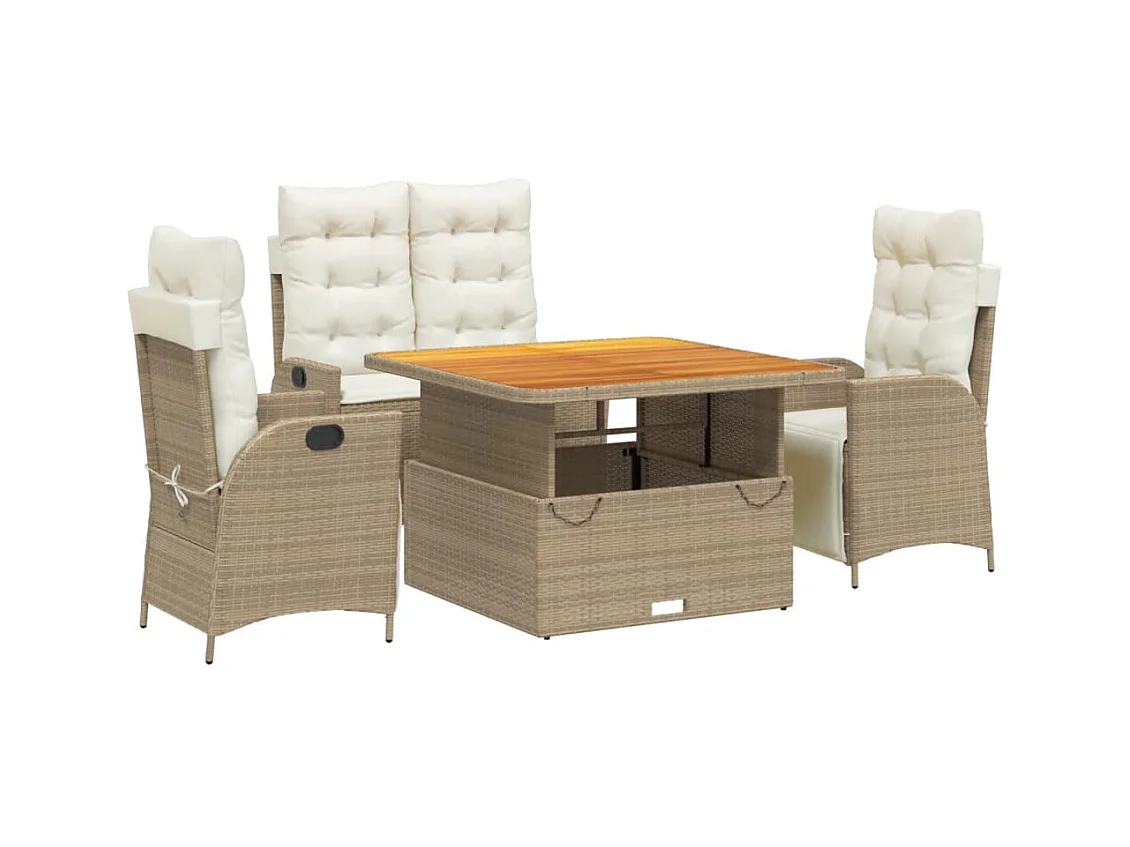 Boxmeer  4-delige Tuinset met kussens poly rattan beige