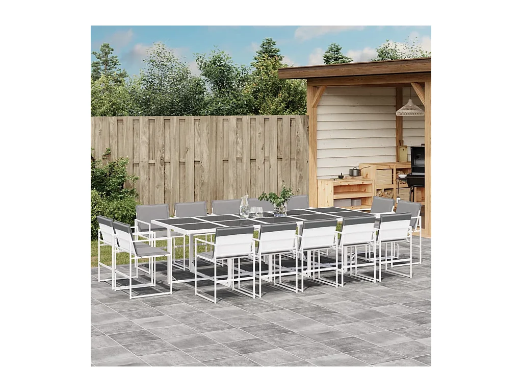 Vyra  Ensemble à manger de jardin avec coussins 15pcs blanc textilène