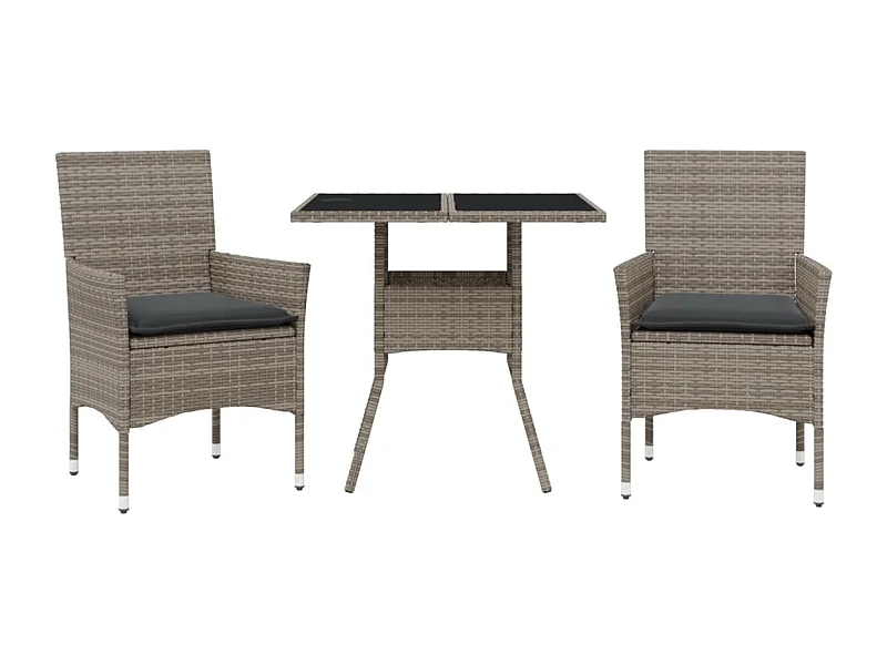 Yorba Linda  Set comedor jardín 3 pzas y cojines ratán sintético vidrio gris