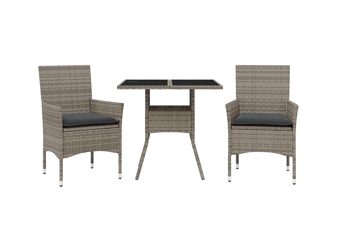 Yorba Linda  Set comedor jardín 3 pzas y cojines ratán sintético vidrio gris
