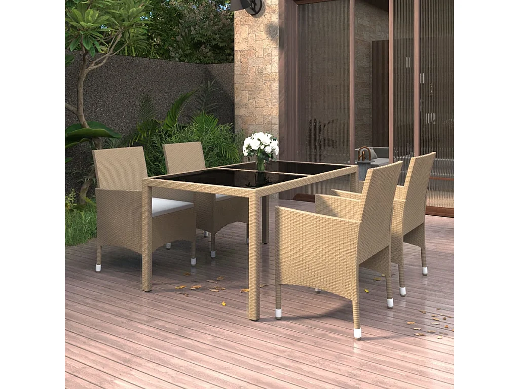 Hesselager  5-delige Tuinset poly rattan en gehard glas beige