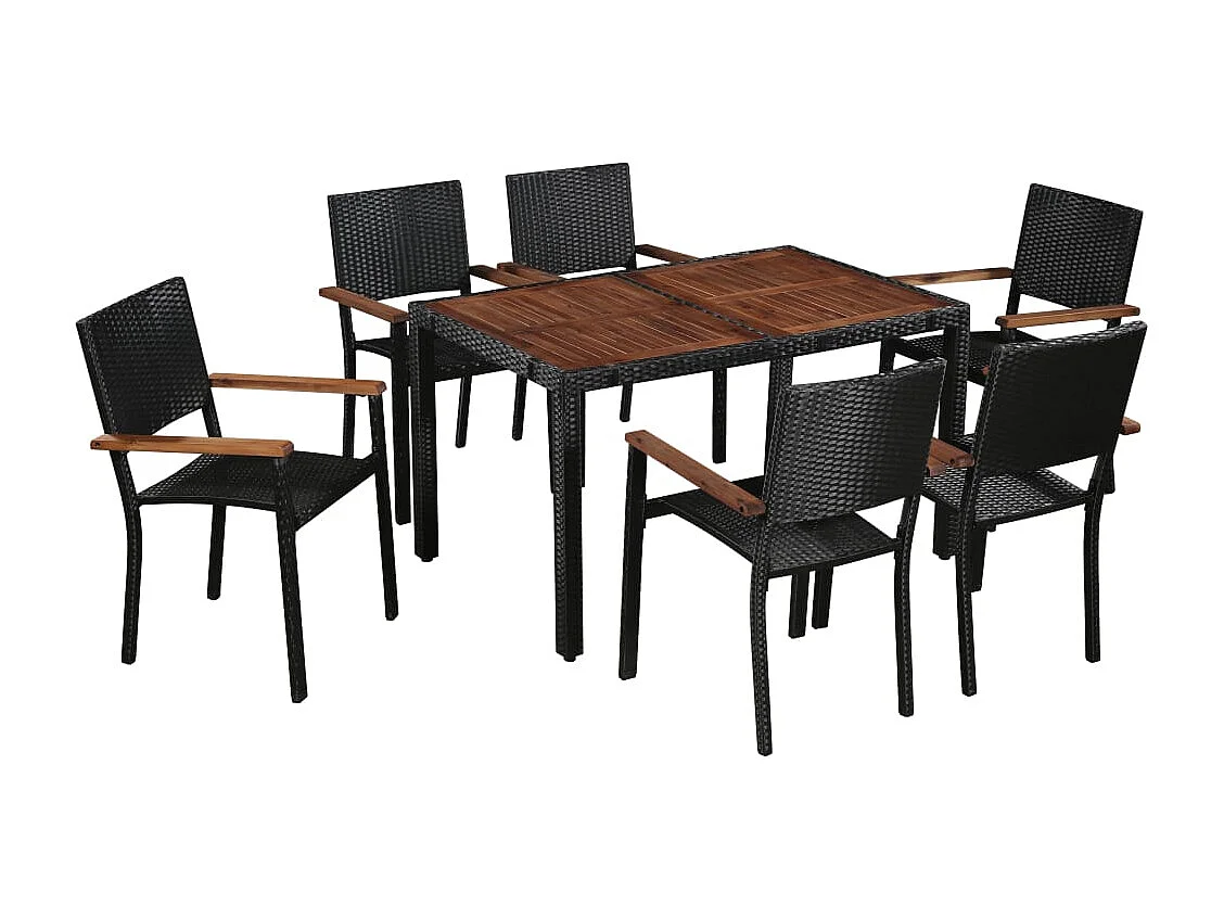 Irmelin  Ensemble à manger d'extérieur 7pcs Résine tressée acacia Noir