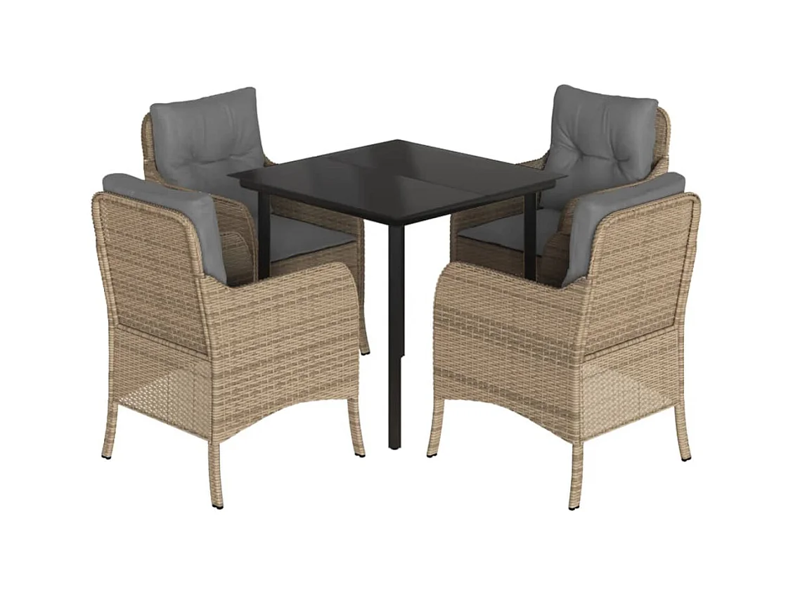 Denison  Ensemble à manger de jardin avec coussins 5pcs Beige poly rotin