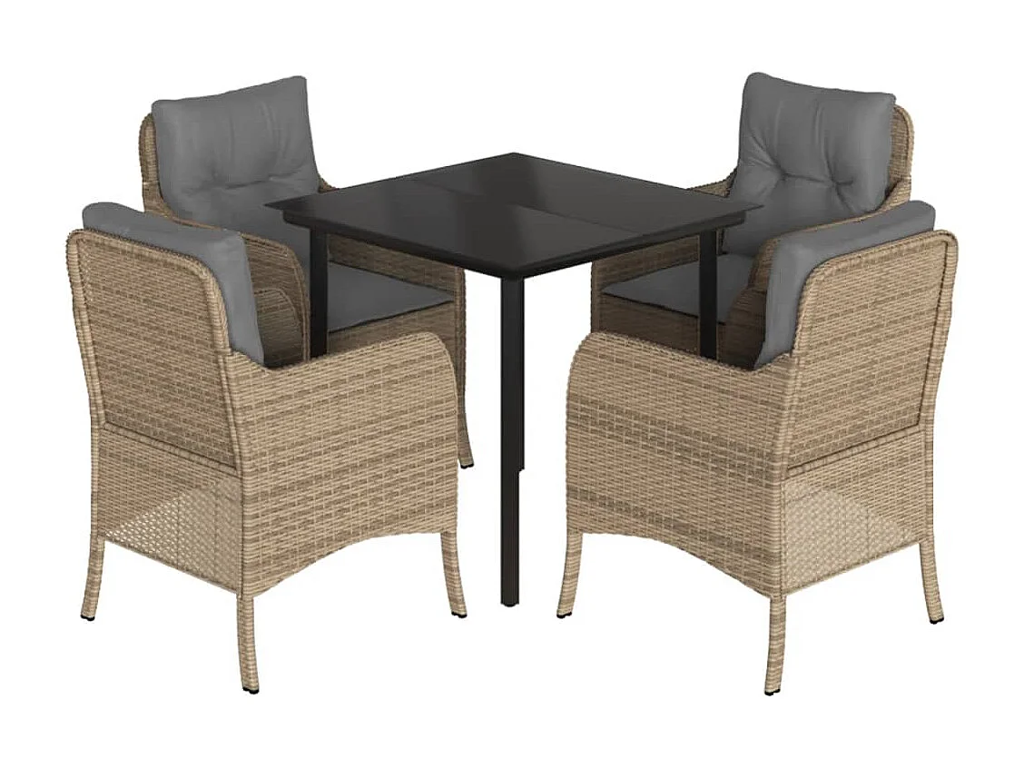 Denison  5-delige Tuinset met kussens poly rattan beige