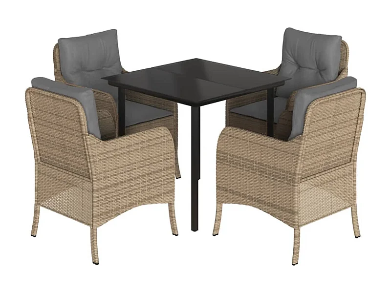 Denison  Ensemble à manger de jardin avec coussins 5pcs Beige poly rotin