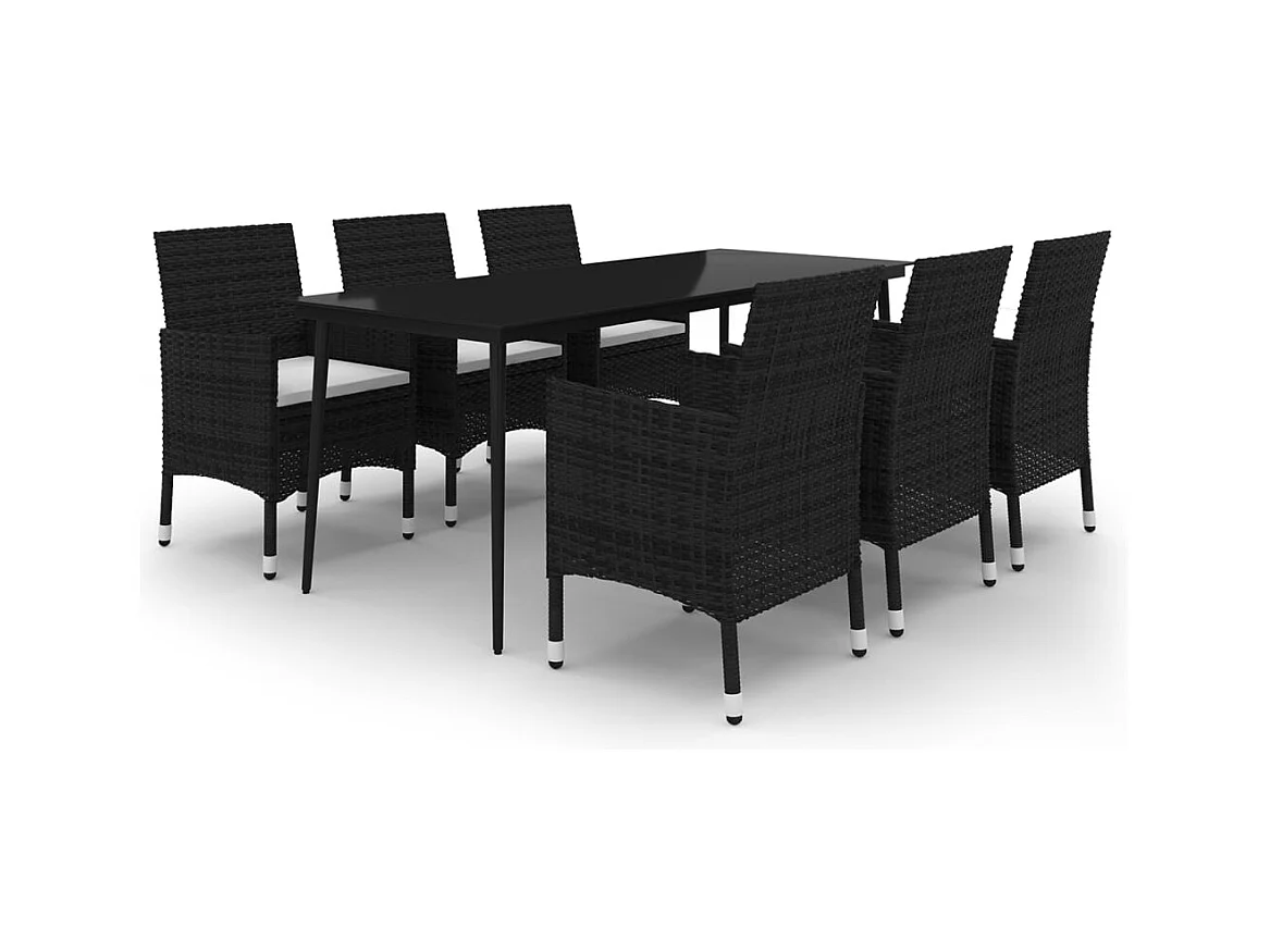 Carlinville  7-delige Tuinset met kussens poly rattan en glas