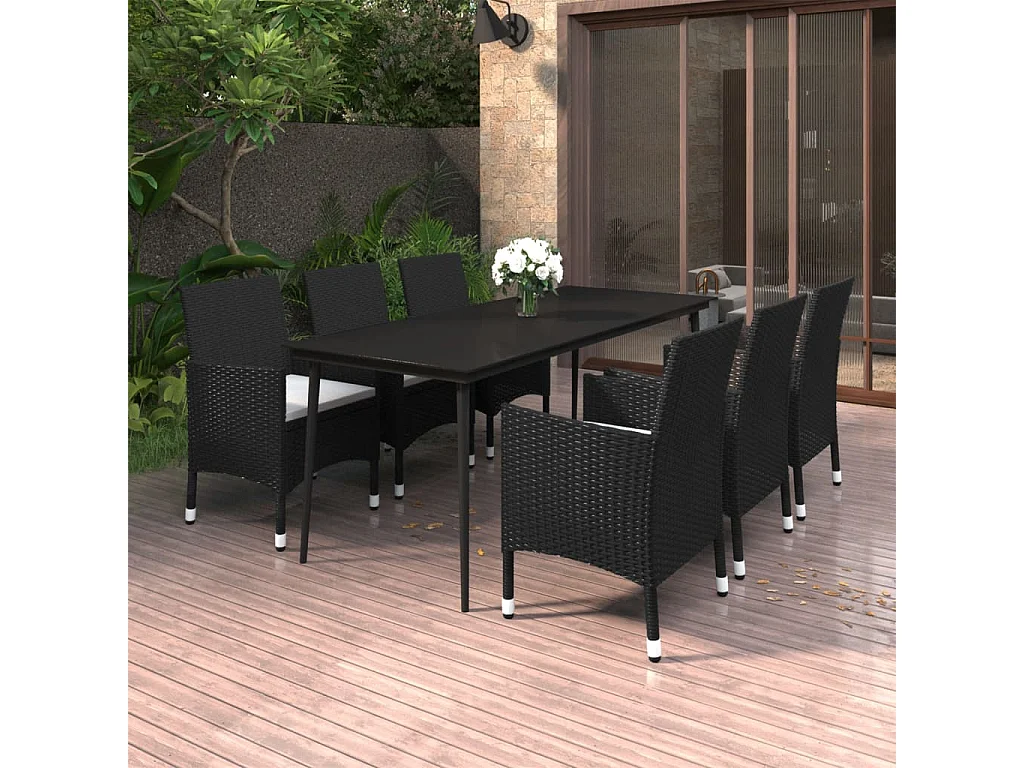 Carlinville  Ensemble à manger de jardin coussins 7 pcs Résine tressée Verre