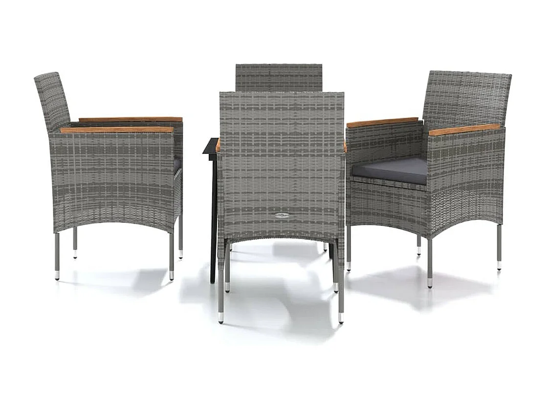 Frynjal  Ensemble à manger de jardin et coussins 5pcs Gris/noir