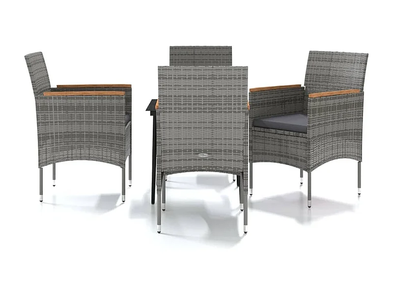 Frynjal  Ensemble à manger de jardin et coussins 5pcs Gris/noir