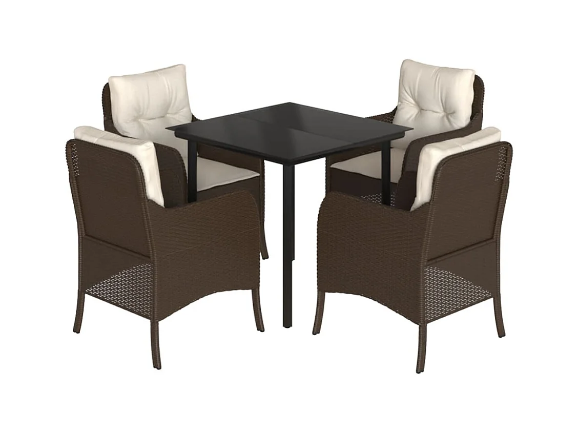 Rini  5-delige Tuinset met kussens poly rattan bruin