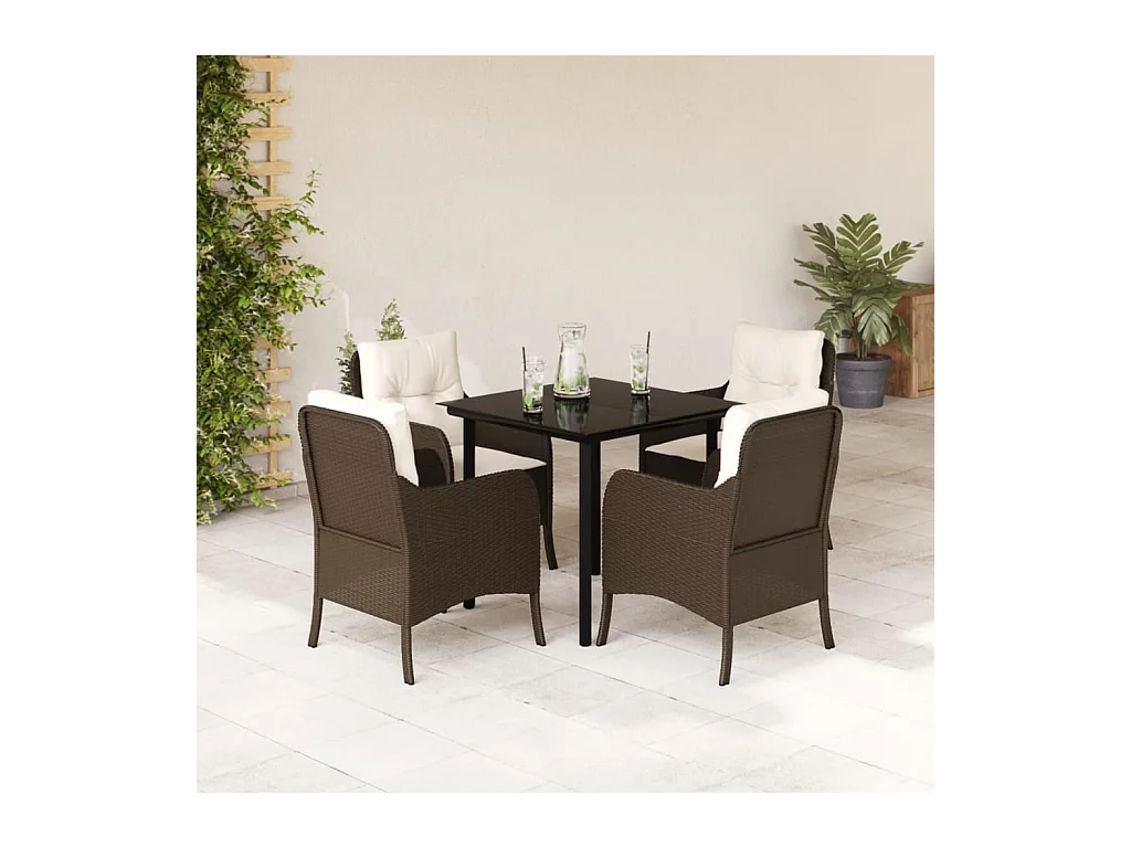 Rini  5-delige Tuinset met kussens poly rattan bruin