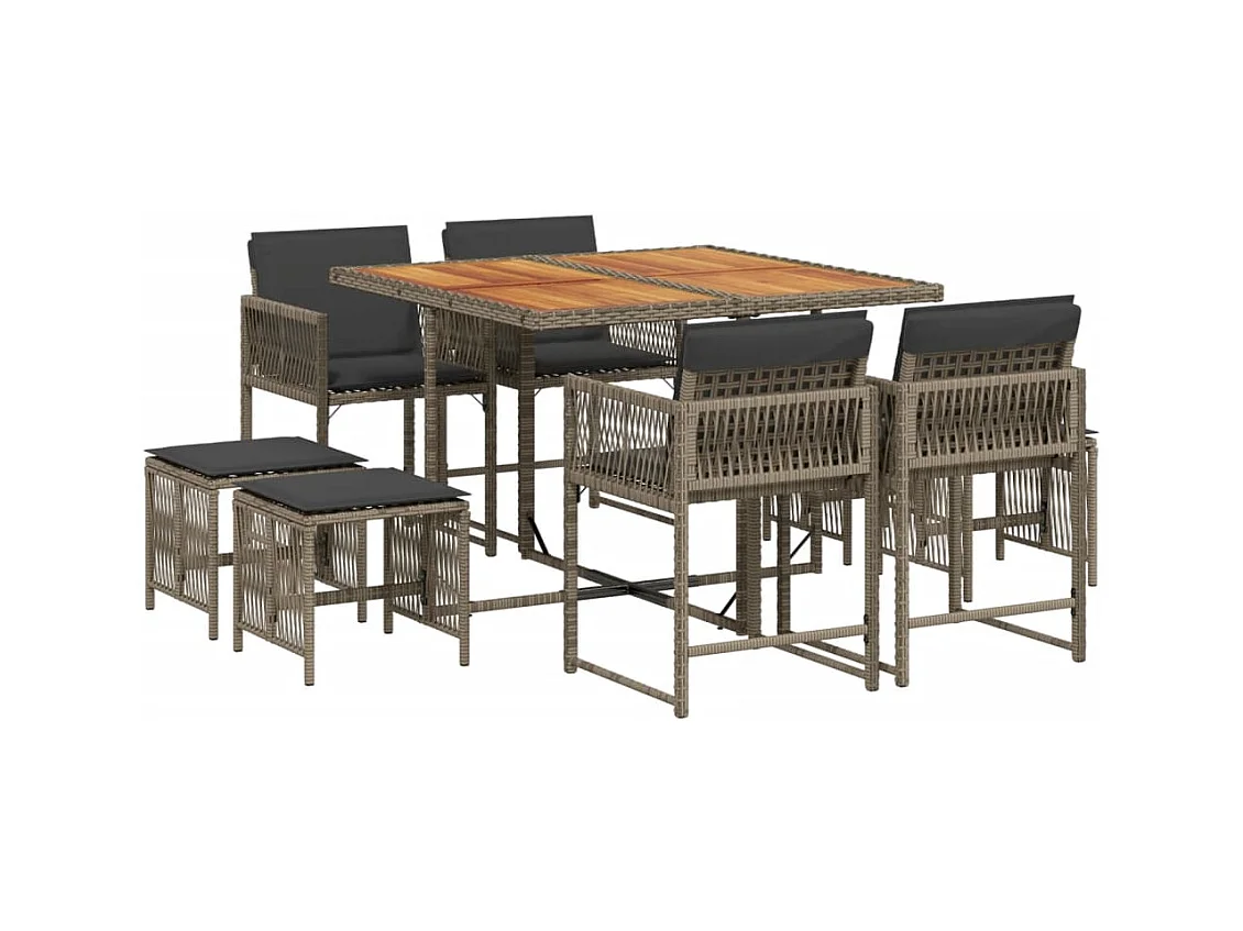 Xeli  Ensemble à manger de jardin 9 pcs coussins gris résine tressée