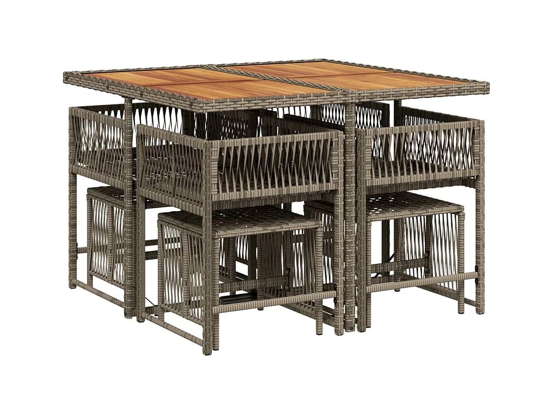 Xeli  Ensemble à manger de jardin 9 pcs coussins gris résine tressée